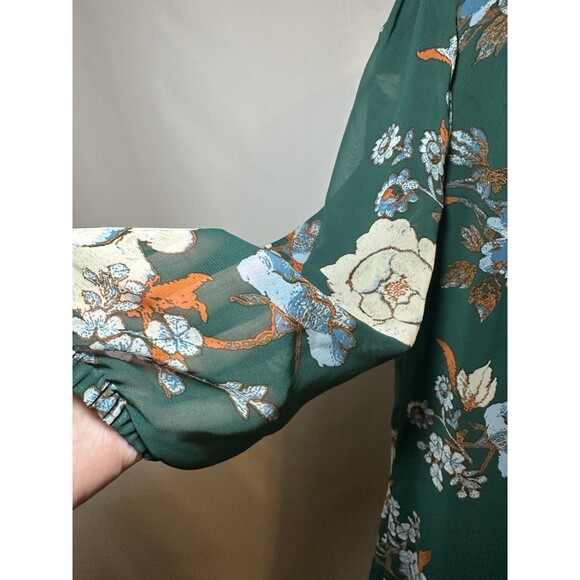 New York & Co‎ Eva Mendes Green Floral 3/4 Sheer Sleeve Dress Women's MEDIUM - Picture 5 of 12